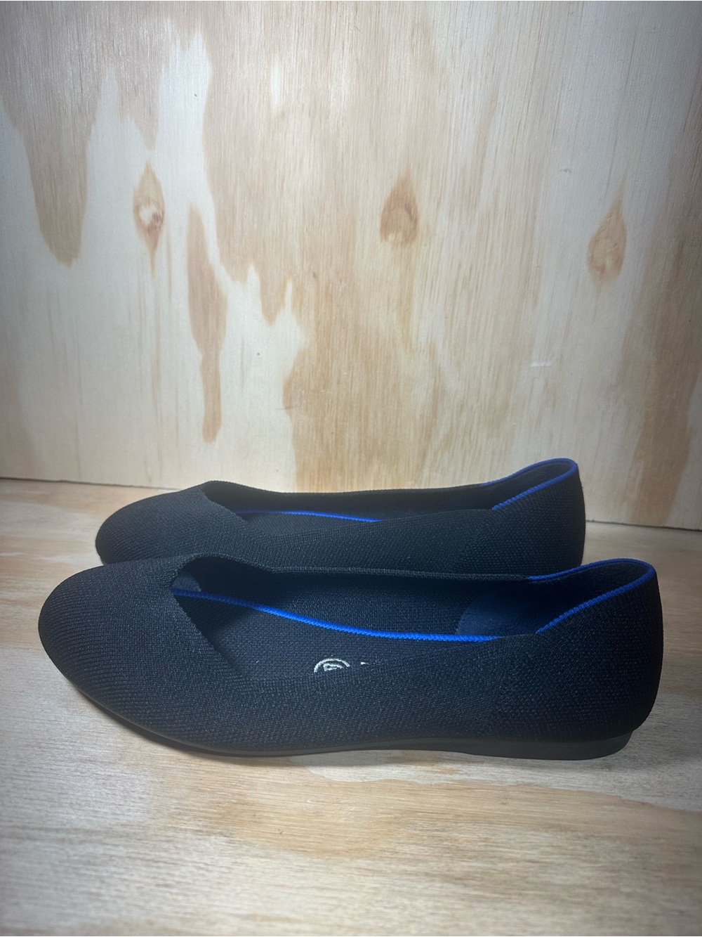 Rothy's Black Knit Slip-On Flats with Blue Interior
